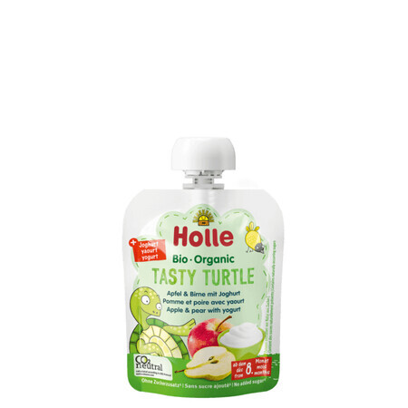 Biologische appel- en perenmoes met Tasty Turtle yoghurt, 85g, Holle