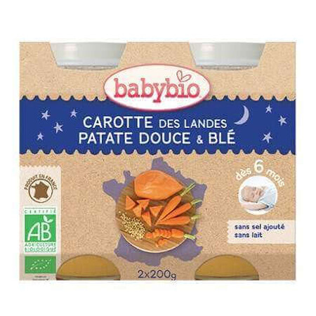 Purée de carottes, patates douces et blé bio, +6mois, 2X200g, BabyBio