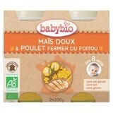 Purée de maïs doux bio et viande de poulet fermier, +8 mois, 2X200g, BabyBio