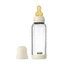 Komplettset 240 ml Glasflasche mit mittelgroßem Latexsauger, Elfenbein, Lätzchen