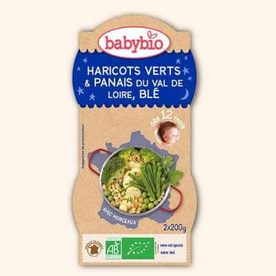 Menu bio purée de haricots verts, panais et blé, +12 mois, 2X200G, BabyBio