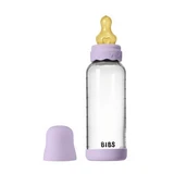 Set completo Boheme 240 ml biberón de vidrio anticólico con tetina de látex de flujo medio, Violet Sky, Baberos