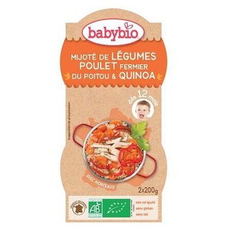Biologische menupuree van groenten, quinoa en kip, +12maanden, 2X200g, BabyBio