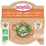 Biologische menupuree van wortelen, sperziebonen en plakjes scharrelkalkoenvlees, 230g, BabyBio, BabyBio