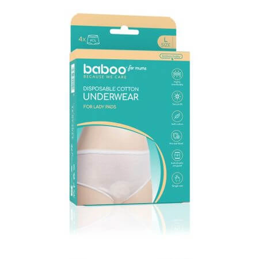 Juego de bragas desechables de algodón, Talla L, 4 piezas, Baboo