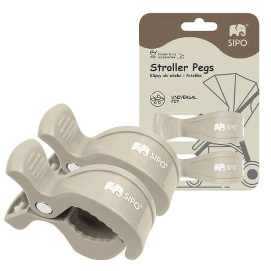 Multifunktionsclips für Kinderwagen, Beige, 2 Stück, Sipo