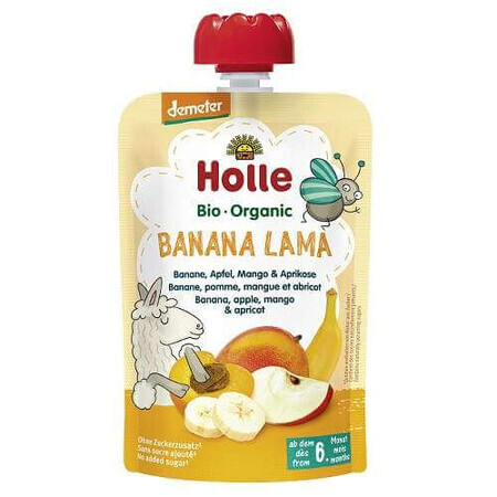 Banaan-, appel-, mango- en abrikozenpuree, +6 maanden, 100 g, Holle Babyvoeding