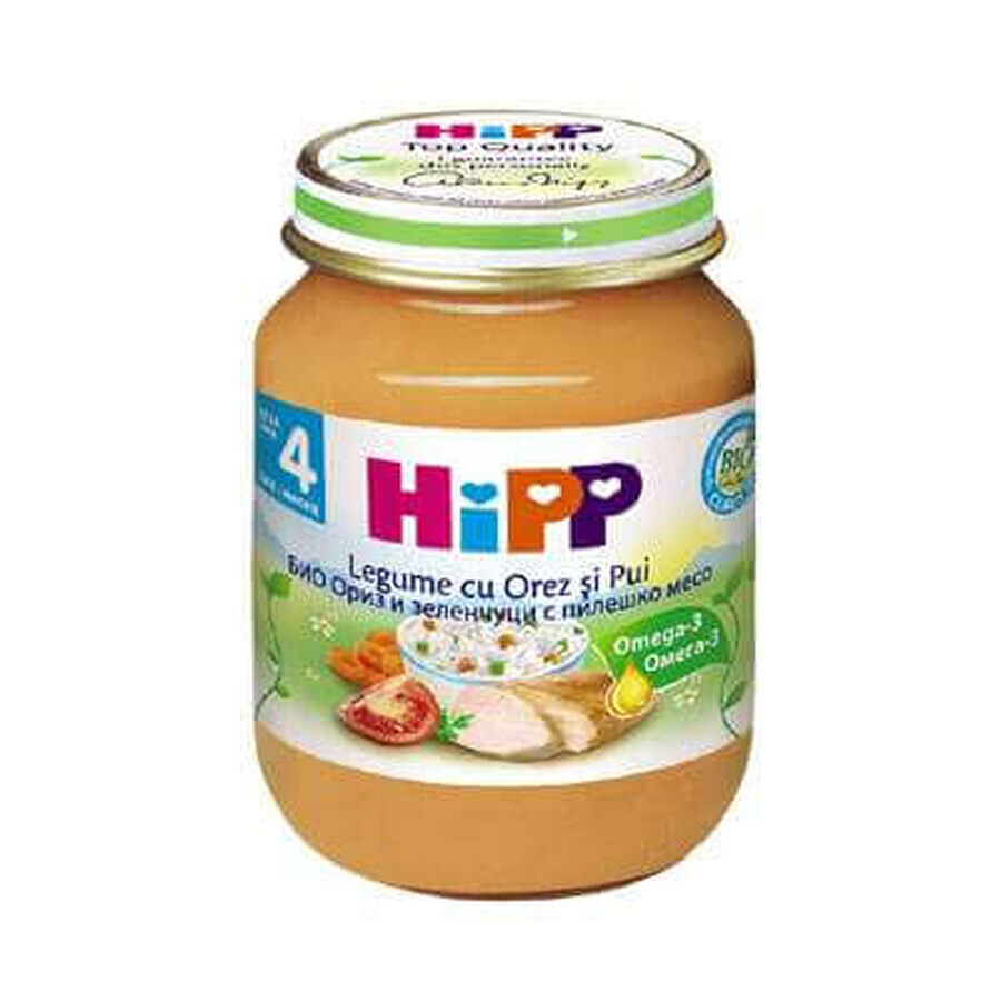 Purée de légumes, de riz et de poulet, +4 mois, 125 g, Hipp