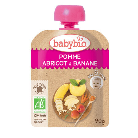 Appel-, abrikozen- en bananenpuree, 90 gr, Babybio