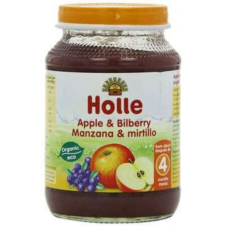 Eco purée de pommes et de myrtilles, +4 mois, 190 g, Holle Baby Food