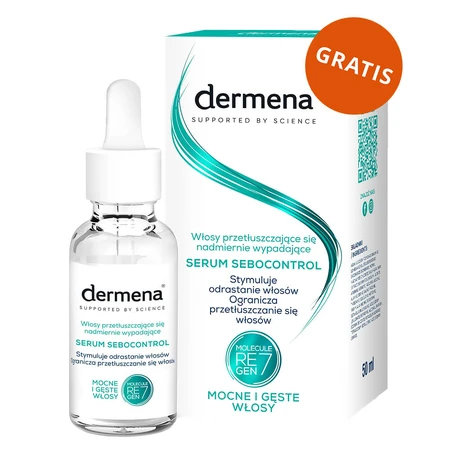 Set de îngrijire a părului Dermena, balsam pentru întărirea părului, 200 ml + șampon pentru păr gras, 200 ml + ser stimulator al creșterii părului, 50 ml gratuit