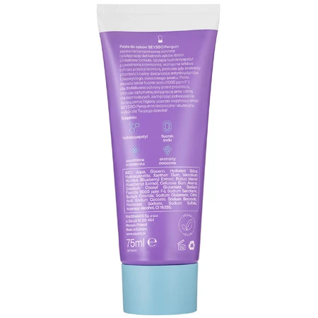 Seysso Kids Penguin, kindertandpasta met fluoride, 0-6 jaar, 75 ml VERONTREINIGDE VERPAKKING