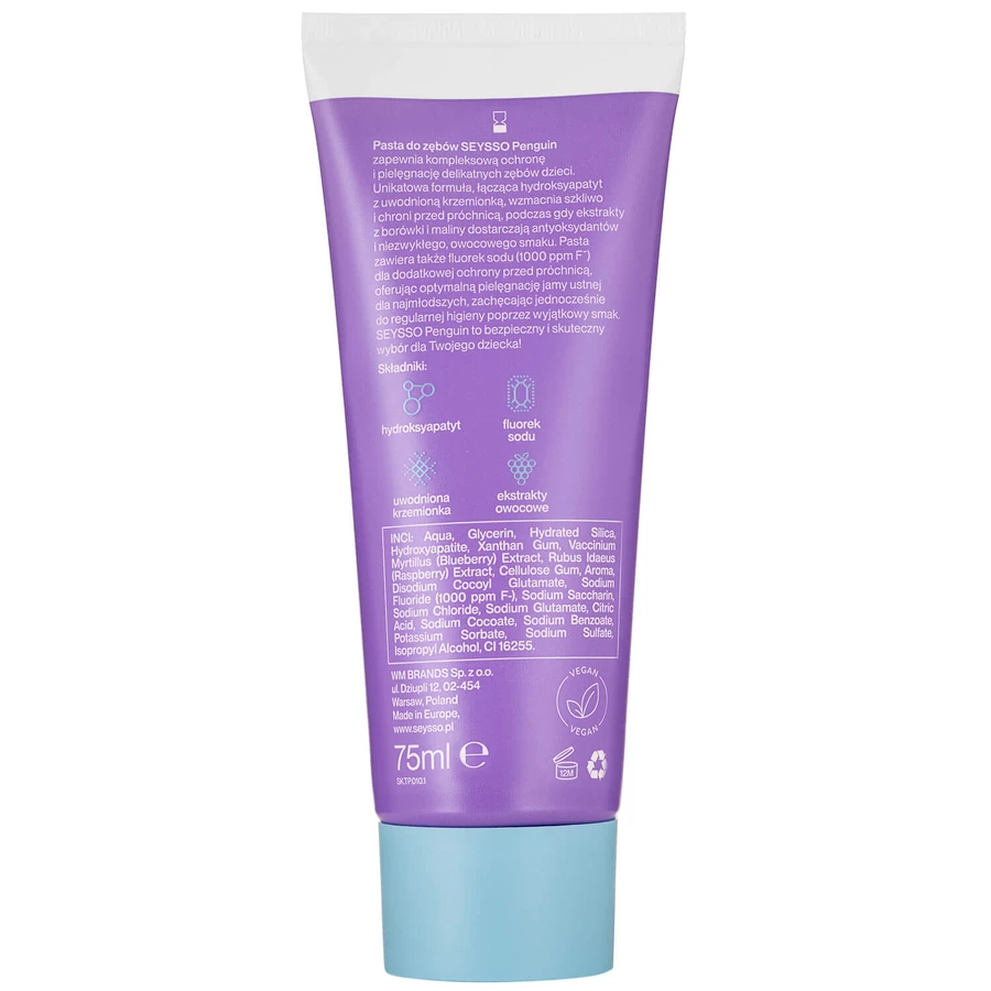 Seysso Kids Penguin, kindertandpasta met fluoride, 0-6 jaar, 75 ml VERONTREINIGDE VERPAKKING