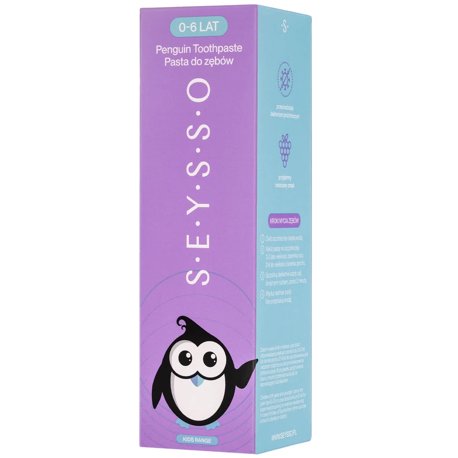 Seysso Kids Penguin, kindertandpasta met fluoride, 0-6 jaar, 75 ml VERONTREINIGDE VERPAKKING