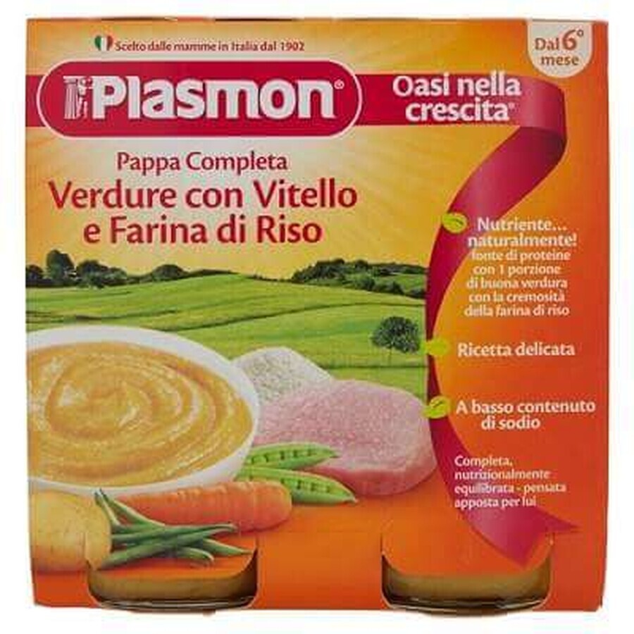 Menu purée de légumes, veau et farine de riz, 190 g, +6 mois, Plasmon