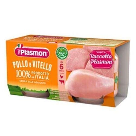 Gehomogeniseerde brij met kip en kalfsvlees, +6 maanden, 2x 80g, Plasmon