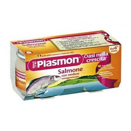 Gehomogeniseerde puree van zalm en groenten, +6 maanden, 2x80g, Plasmon