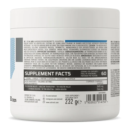 OstroVit Creatina Malato 3600 mg, 180 cápsulas