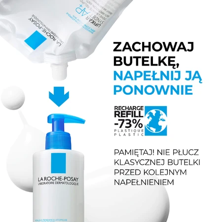 Kit La Roche-Posay Lipikar Syndet AP+, crema corporal reponedora de lípidos, desde el nacimiento, 400 ml + recambio, 400 ml + bolsa de regalo