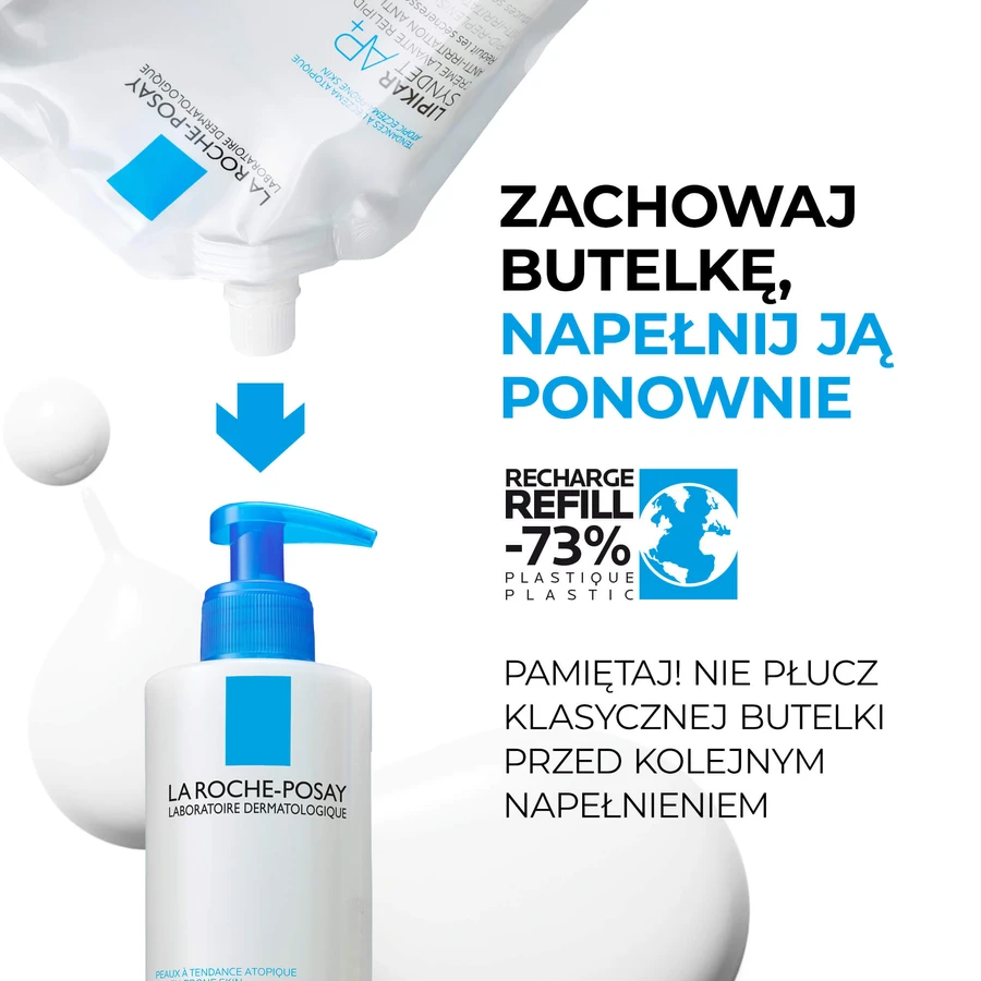 Kit La Roche-Posay Lipikar Syndet AP+, crema corporal reponedora de lípidos, desde el nacimiento, 400 ml + recambio, 400 ml + bolsa de regalo