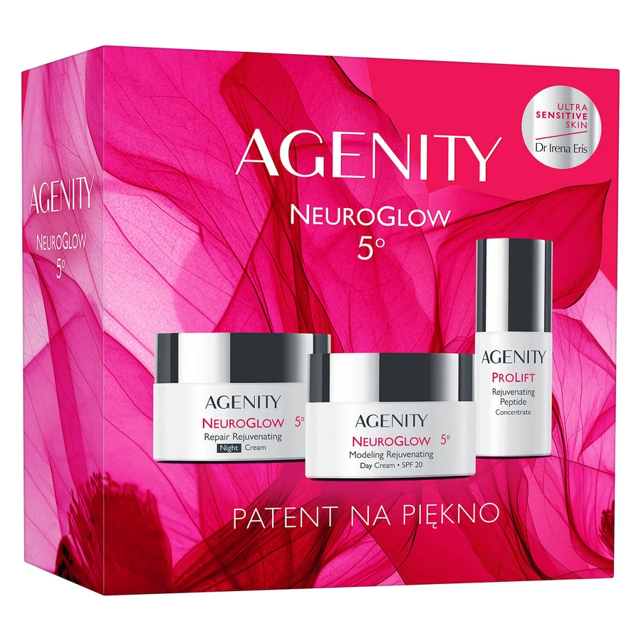 Set Agenity 5° NeuroGlow 2025, modellerende verjongende dagcrème, SPF 20, 50 ml + herstellende verjongende nachtcrème, 50 ml + verjongend peptidenconcentraat, 30 ml