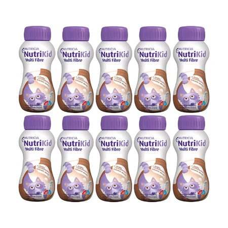 Kit NutriKid Multi Fibre, preparat nutritiv pentru copii peste 1 an, aromă de ciocolată, 10 x 200 ml