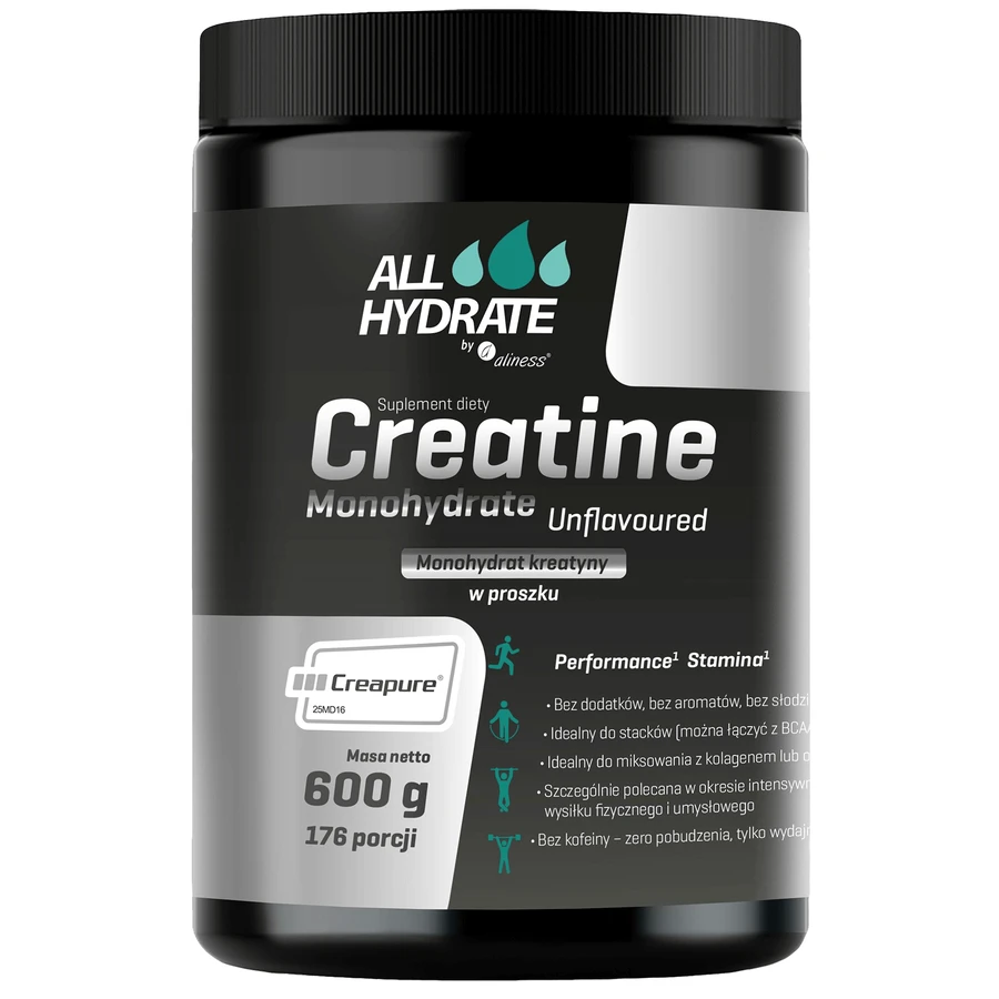 ALLhydrate Kreatin-Monohydrat, Pulver, natürlicher Geschmack, 600 g