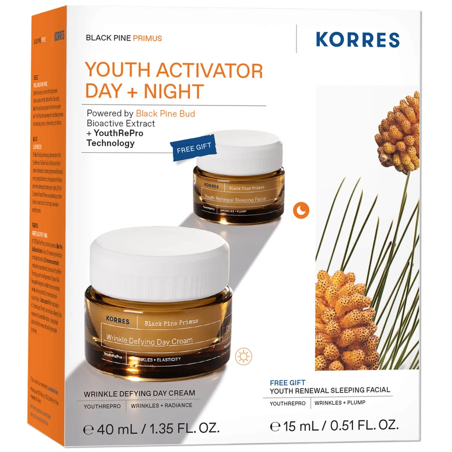 Korres Black Pine Primus set, dagcrème, 40 ml + nachtcrème, 15 ml