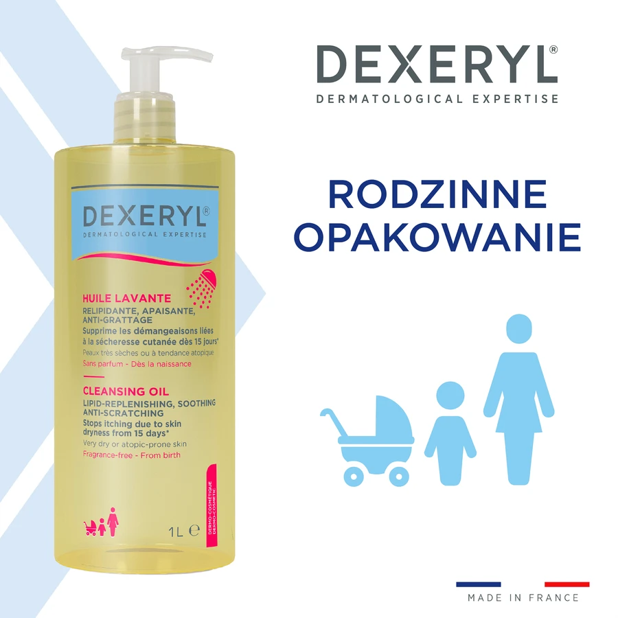 Dexeryl, aceite de lavado calmante anti-arañazos que repone los lípidos, 1000 ml