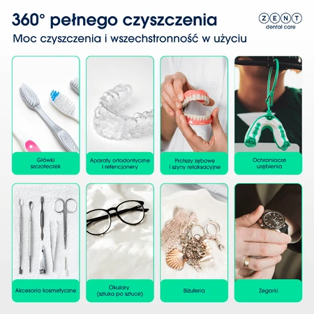 Pulitore a ultrasuoni Zent, pulitore a ultrasuoni con lampada UV per portaimpronte ortodontici, protesi dentarie e apparecchi ortodontici