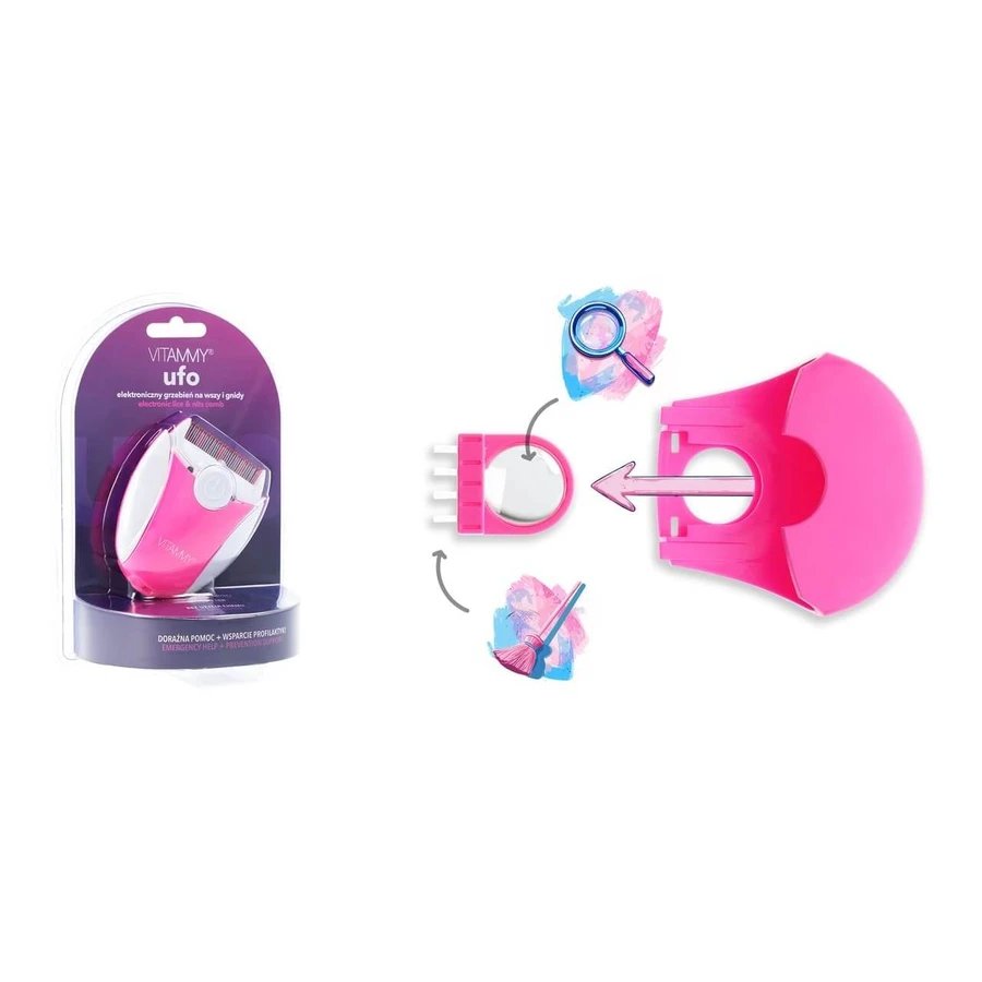 Vitammy Ufo, peine electrónico para piojos y liendres, rosa, 1 unidad