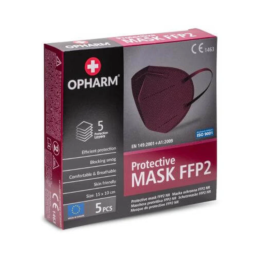 OPHARM Maska Ochronna FFP2 bordowa, 5szt: ceny i cechy