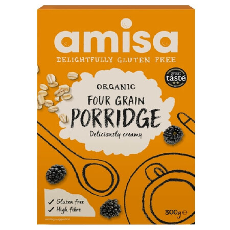 Porridge Bio din 4 cereale fara gluten, 300 g, Amisa