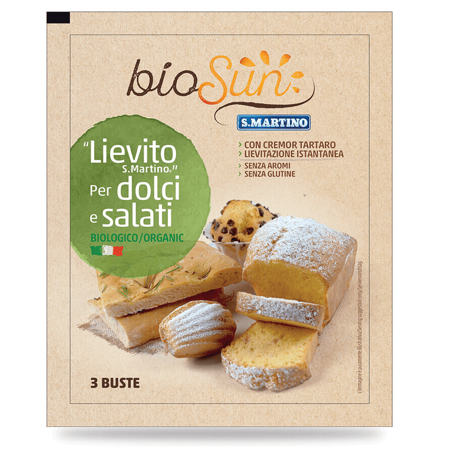 Biosun poudre à lever sans gluten, 3 sachets, 48 gr, S.Martino