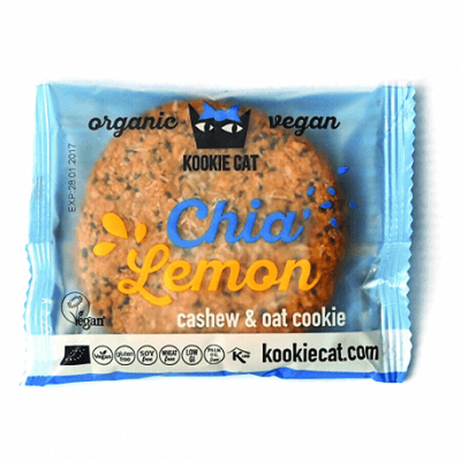 Gâteau au chia et au citron bio sans gluten, 50 g, Kookiecat