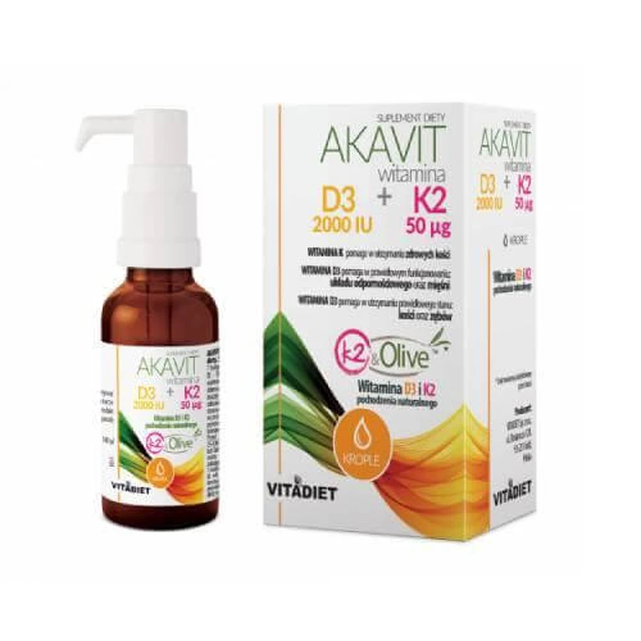 VITADIET Akavit Vitamina D3 2000 UI + K2 50µg, 29,4 ml