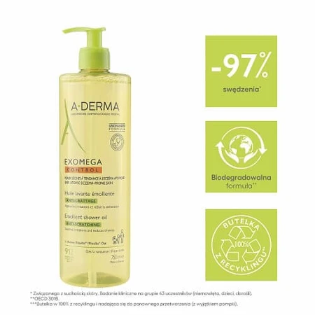 A-DERMA EXOMEGA Control Ulei de duș emolient pentru copii și adulți, 750ml