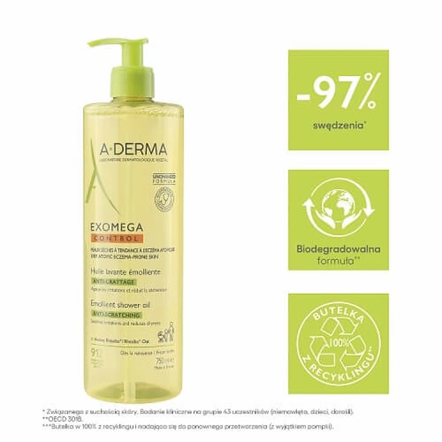 A-DERMA EXOMEGA Control Ulei de duș emolient pentru copii și adulți, 750ml
