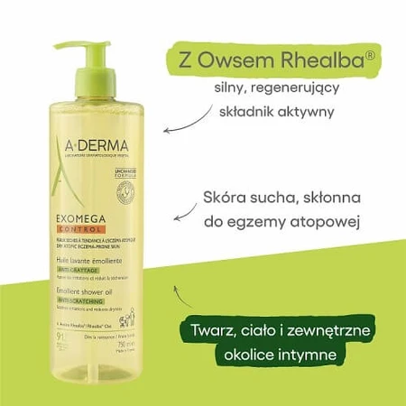 A-DERMA EXOMEGA Control Ulei de duș emolient pentru copii și adulți, 750ml