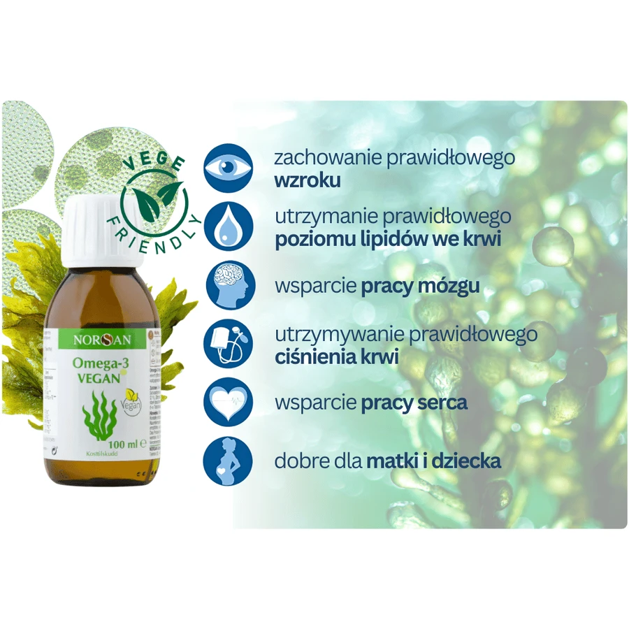 Norsan Omega-3 Vegan met plantaardige algenolie met citroensmaak, 100 ml