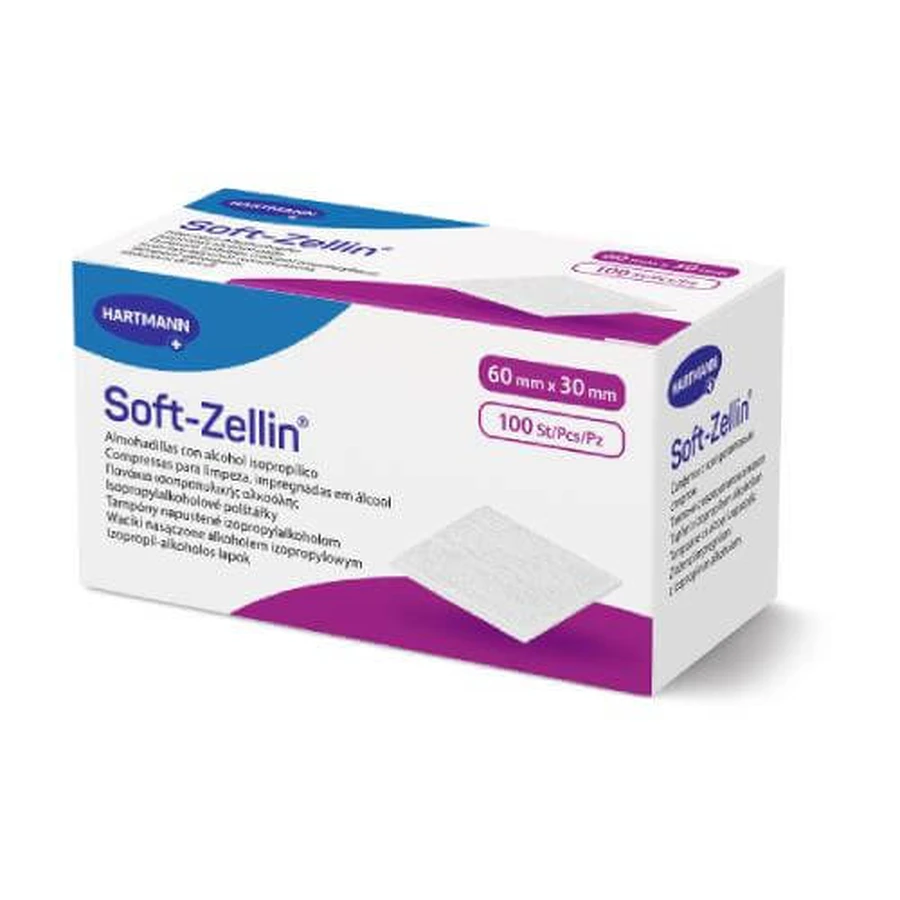 Hartmann Soft-Zellin coton-tiges imbibés d'alcool pour le rinçage de la peau 60x30mm, 100 pcs