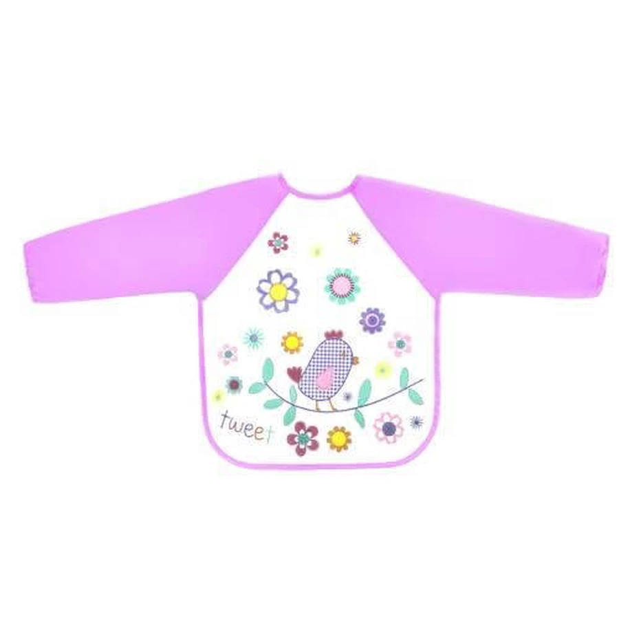 Bocioland Wachstuch-Lätzchen mit Ärmeln Bird 6m + lila