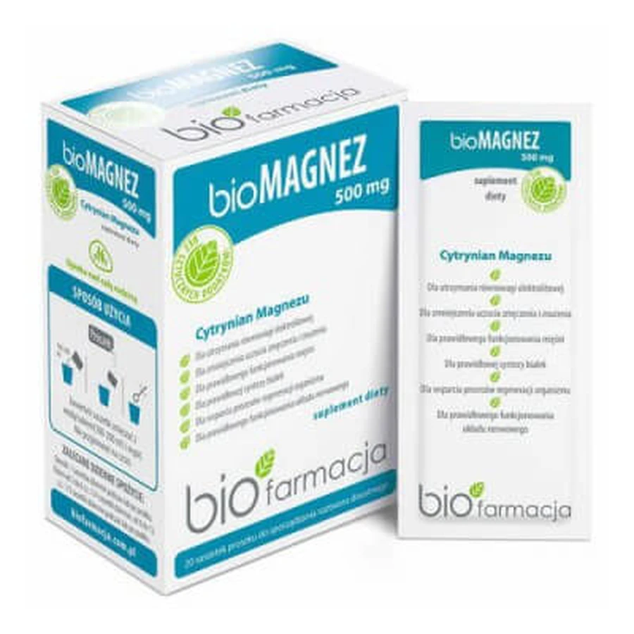 BIOFARMACJA BioMAGNEZ 500mg, 20sasz: ceny i cechy