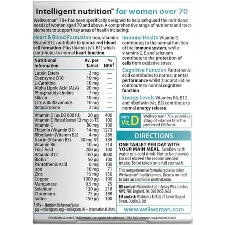 Vitabiotics Wellwoman 70+ Suplement wzmacniający odporność 30 tab.: ceny i cechy