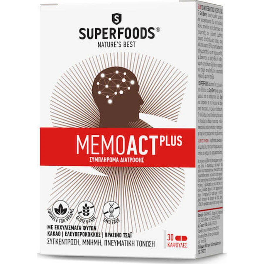 Superfoods MemoAct Plus Gedächtnisergänzung 30 Kapseln