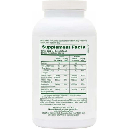 Nature's Plus Calcium Magnesium Vitamin D3 mit Vitamin K2 60 Kautabletten Schokolade