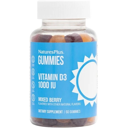 Nature's Plus Gummies Vitamin D3 Vitamin zur Stärkung des Immunsystems und der Eiergesundheit 1000iu Gemischte Beeren 60 x 1 Gelee 60 x 1 Gummibärchen