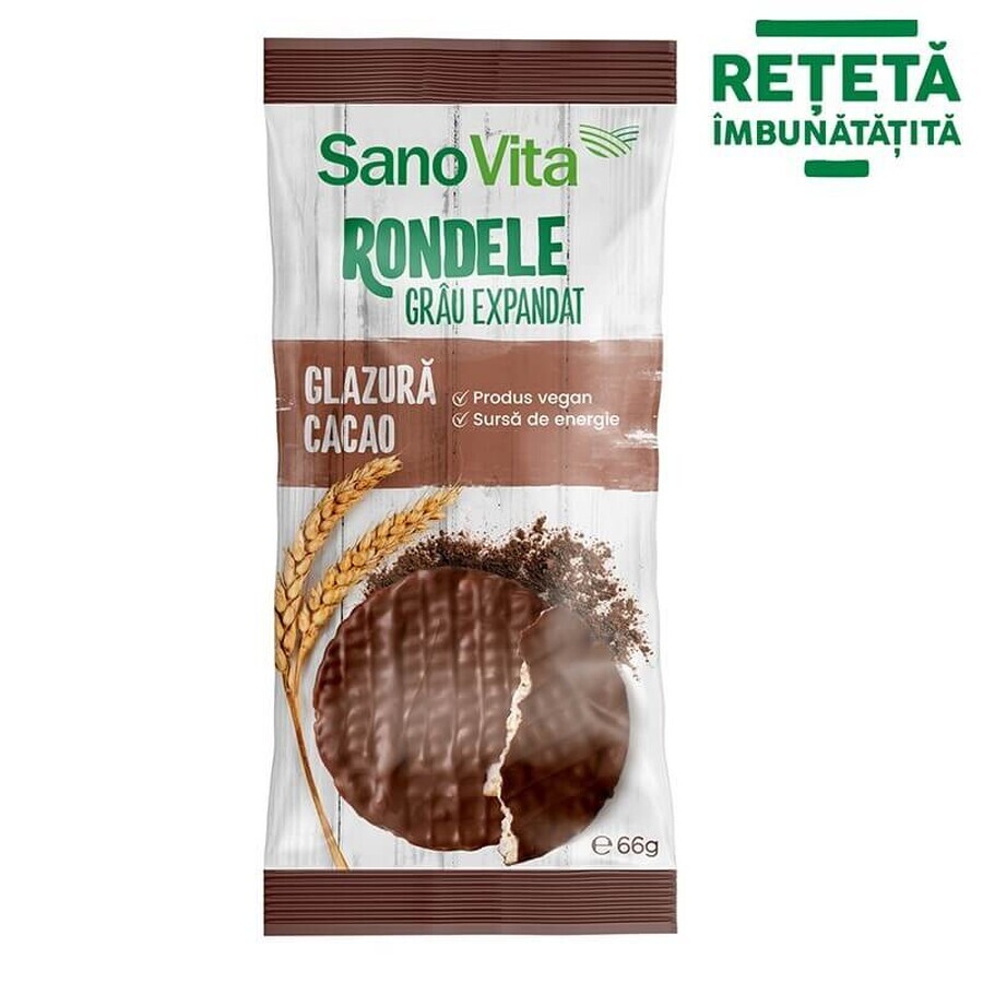 Rondjes van geëxpandeerde tarwe met cacaoglazuur, 66 gr, Sanovita