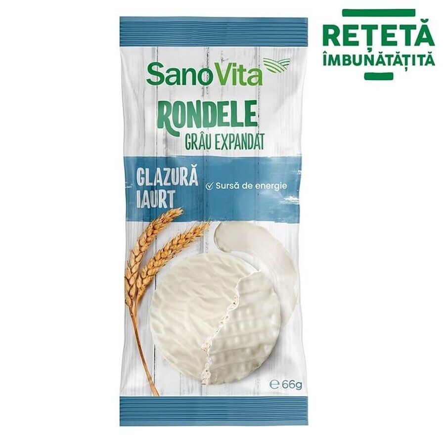 Rondjes van geëxpandeerde tarwe met yoghurtglazuur, 66 gr, Sanovita