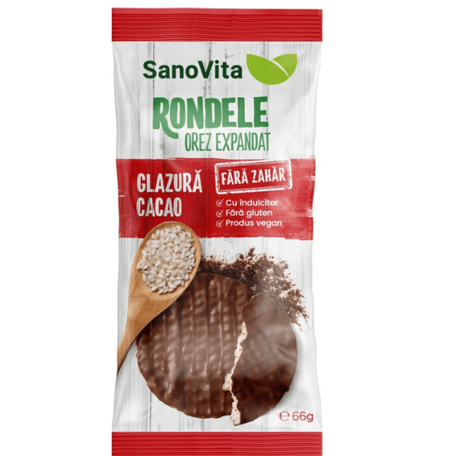 Rijstrondjes met suikervrij cacaoglazuur, 66 g, Sanovita